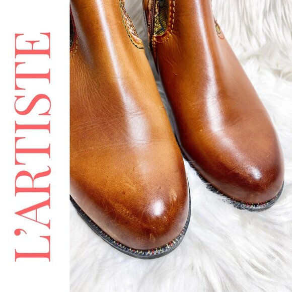 L’ARTISTE LEATHER ANKLE TAPESTRY BOOTIE TASSEL UNIQUE ARTISTIC BOHO, WOMEN’s 40 - Picture 7 of 16